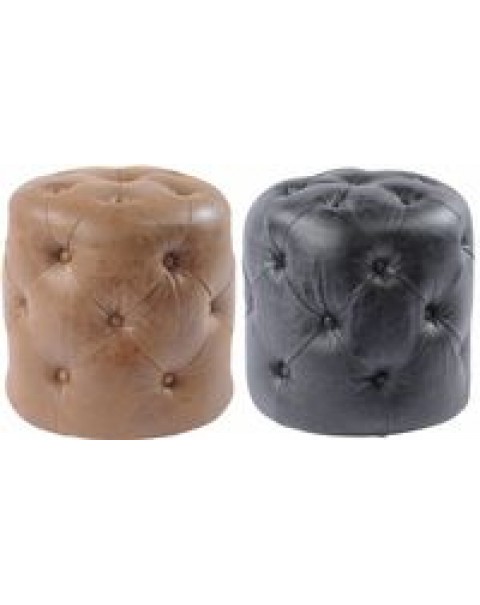  Homestead Antique Tan Grain Leather button Stool 